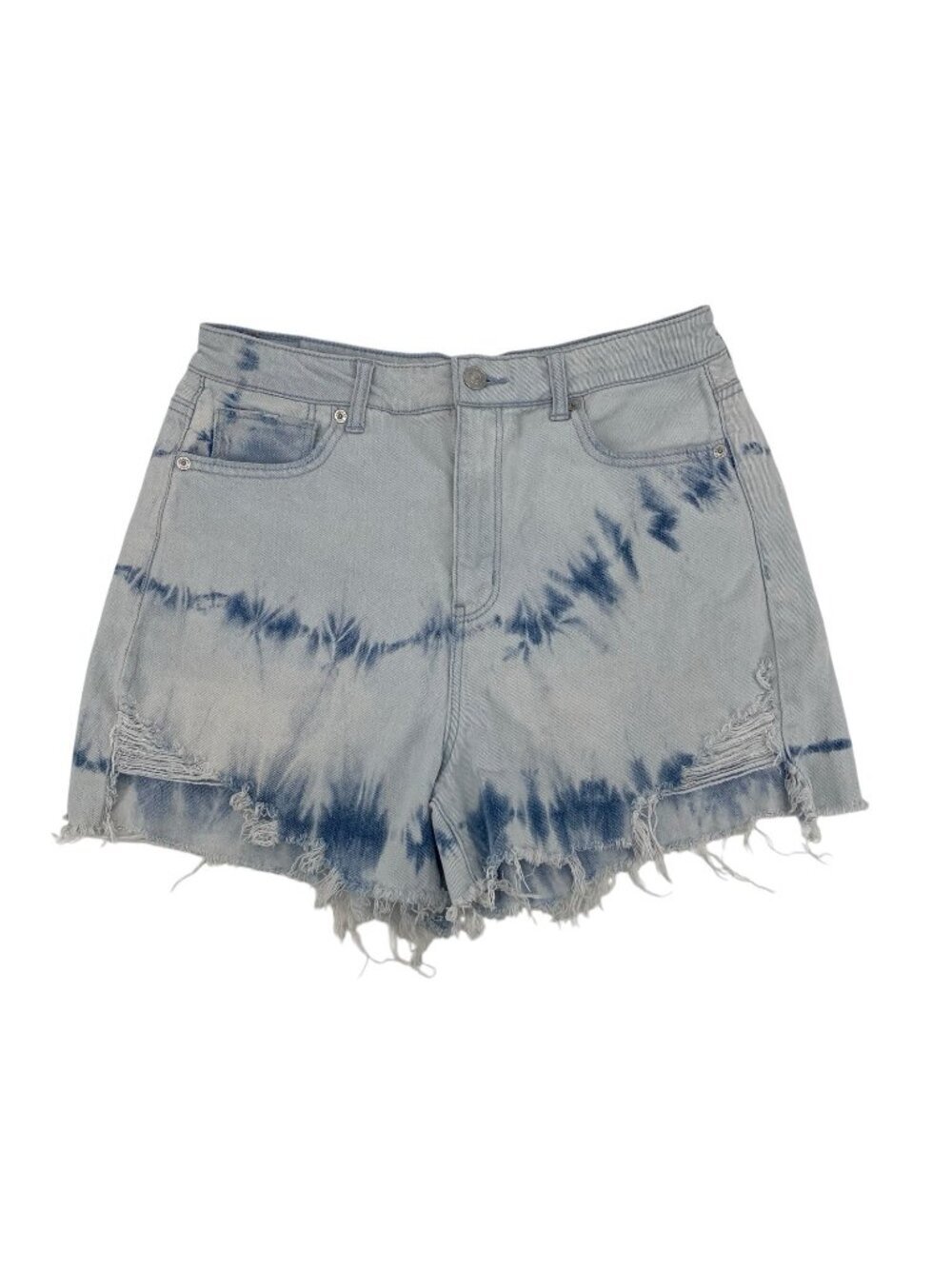 American Eagle Womens Size 10 Highest Rise Mom Shorts Tie Dye Blue Denim